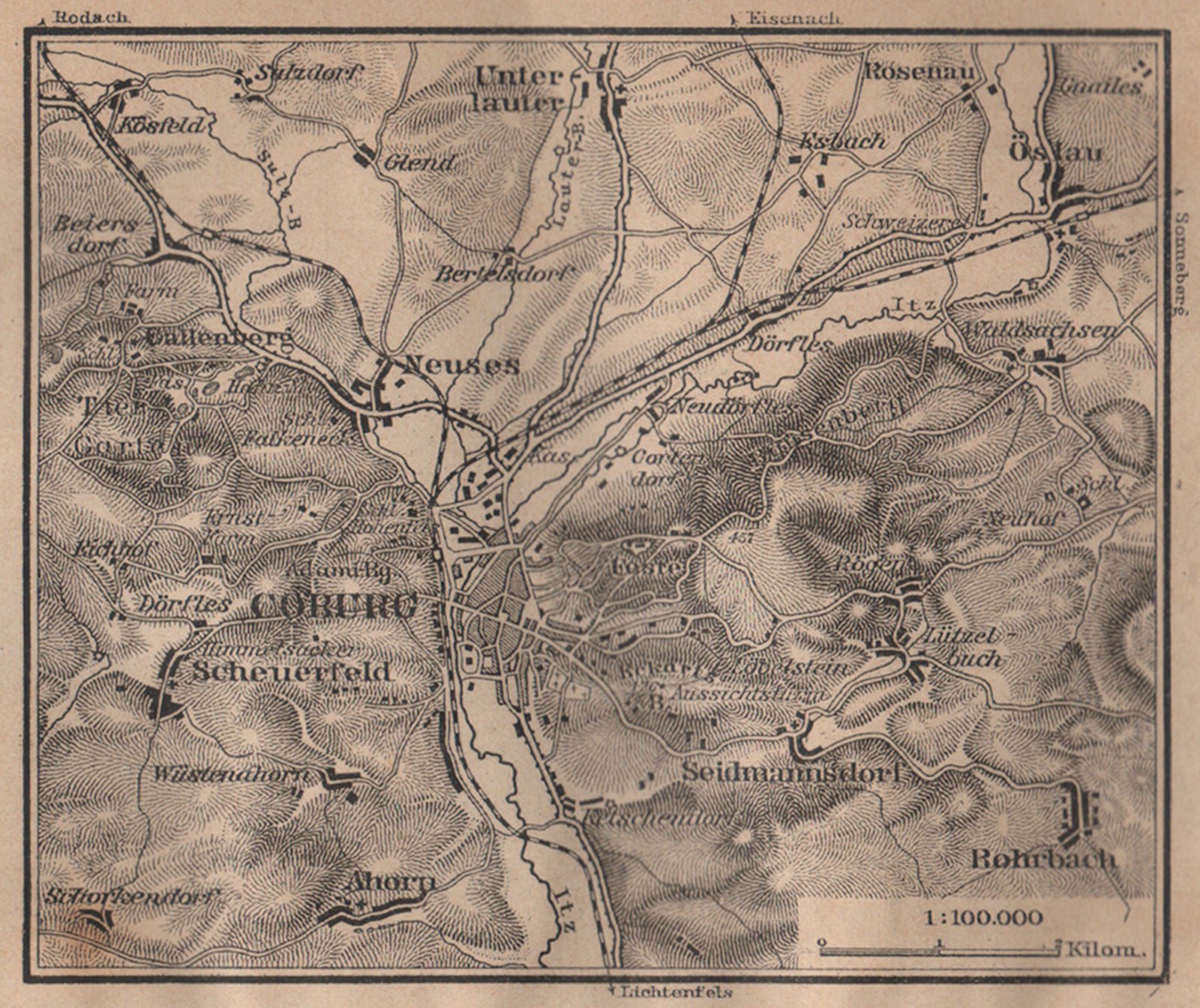 COBURG environs/umgebung. Bayern Bavaria. BAEDEKER 1904 old antique map chart